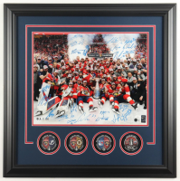 2024 Panthers Stanley Cup Champions Custom Framed Photo Display Signed By (23) with Aleksander Barkov, Matthew Tkachuk, Nick Cousins, Ryan Lomberg & Includes (4) Stanley Cup Pucks (Beckett & JSA) at PristineAuction.com