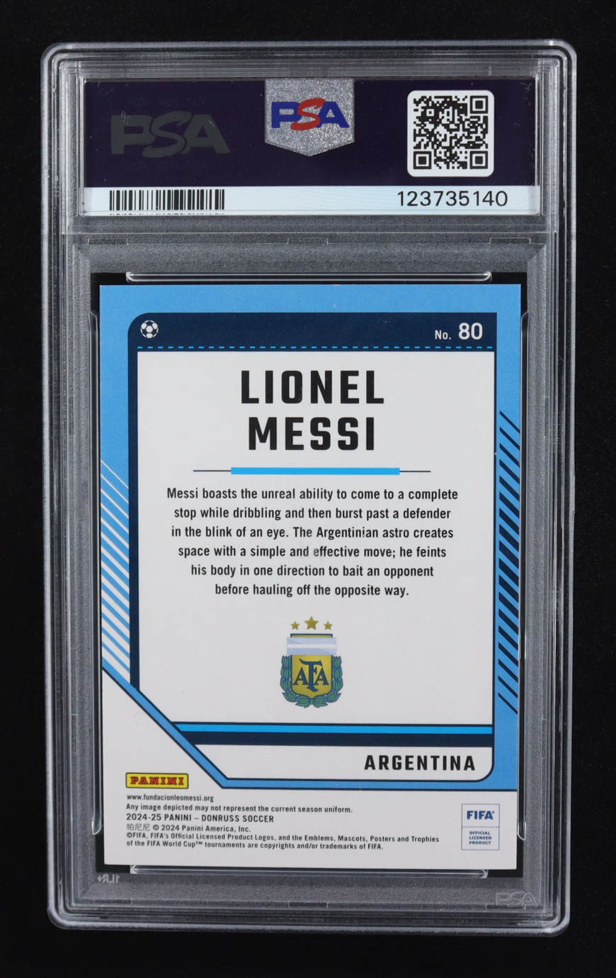 Lionel Messi 2024-25 Donruss Teal #80 #007/199 (PSA 9) at PristineAuction.com Lionel Messi 2024-25 Donruss Teal #80 #007/199 (PSA 9) at PristineAuction.com