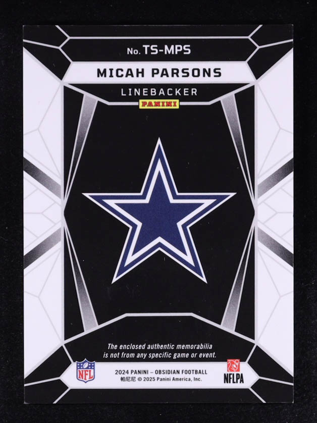 Micah Parsons 2024 Panini Obsidian Trifecta Swatches #49 at PristineAuction.com Micah Parsons 2024 Panini Obsidian Trifecta Swatches #49 at PristineAuction.com