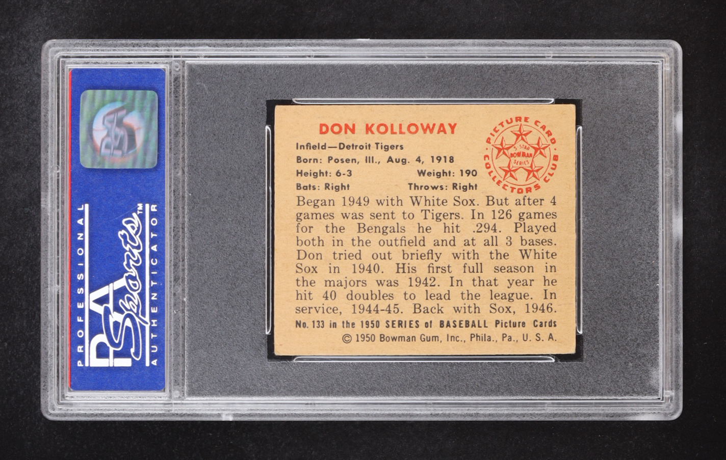 Don Kolloway 1950 Bowman #133 (PSA 5) at PristineAuction.com Don Kolloway 1950 Bowman #133 (PSA 5) at PristineAuction.com