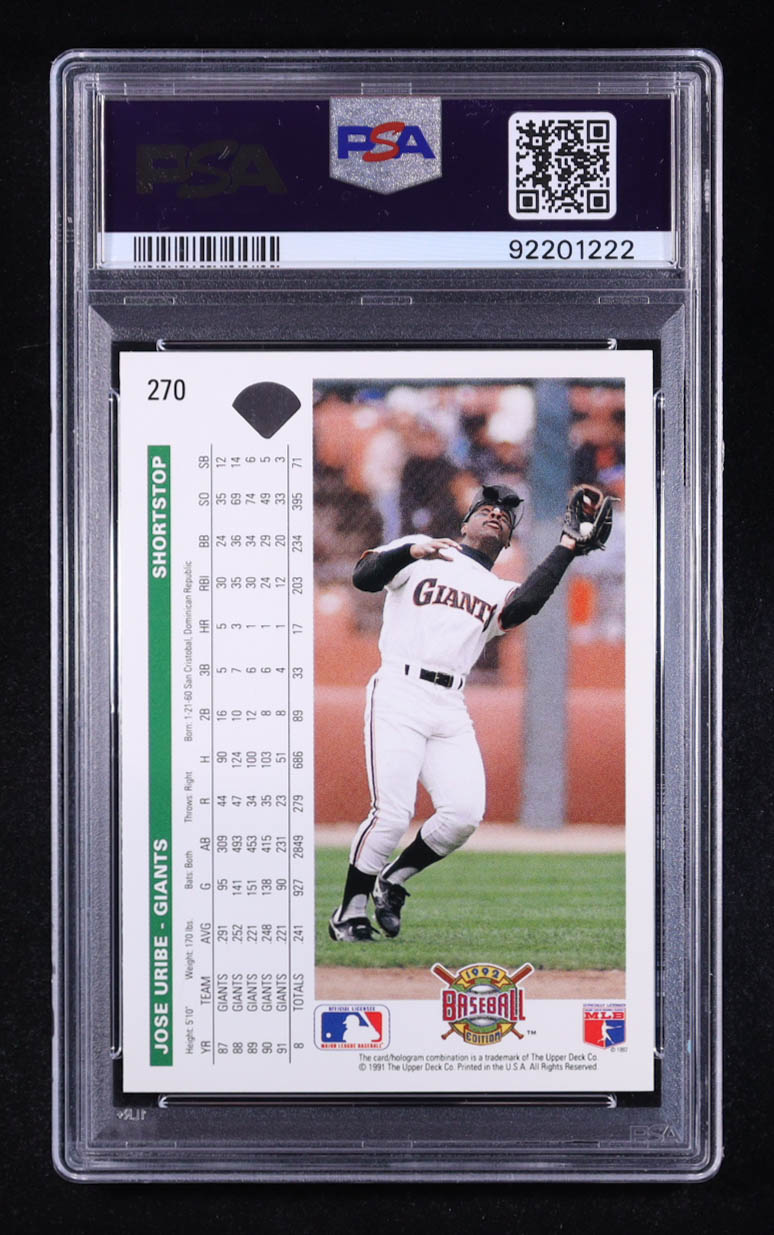 Jose Uribe 1992 Upper Deck #270 (PSA 8) at PristineAuction.com Jose Uribe 1992 Upper Deck #270 (PSA 8) at PristineAuction.com