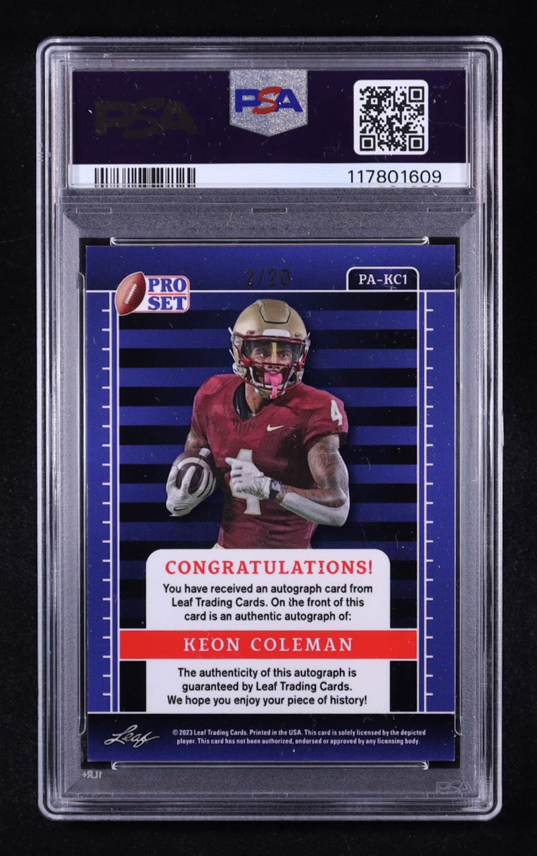 Keon Coleman 2023 Pro Set Metal Autograph Silver Mojo #PAKC1 RC #2/20 (PSA 8) at PristineAuction.com Keon Coleman 2023 Pro Set Metal Autograph Silver Mojo #PAKC1 RC #2/20 (PSA 8) at PristineAuction.com