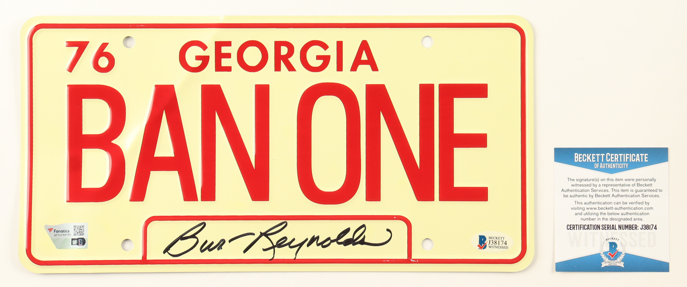 Burt Reynolds Signed "Smokey & The Bandit" Georgia License Plate (Fanatics & Beckett) at PristineAuction.com Burt Reynolds Signed "Smokey & The Bandit" Georgia License Plate (Fanatics & Beckett) at PristineAuction.com