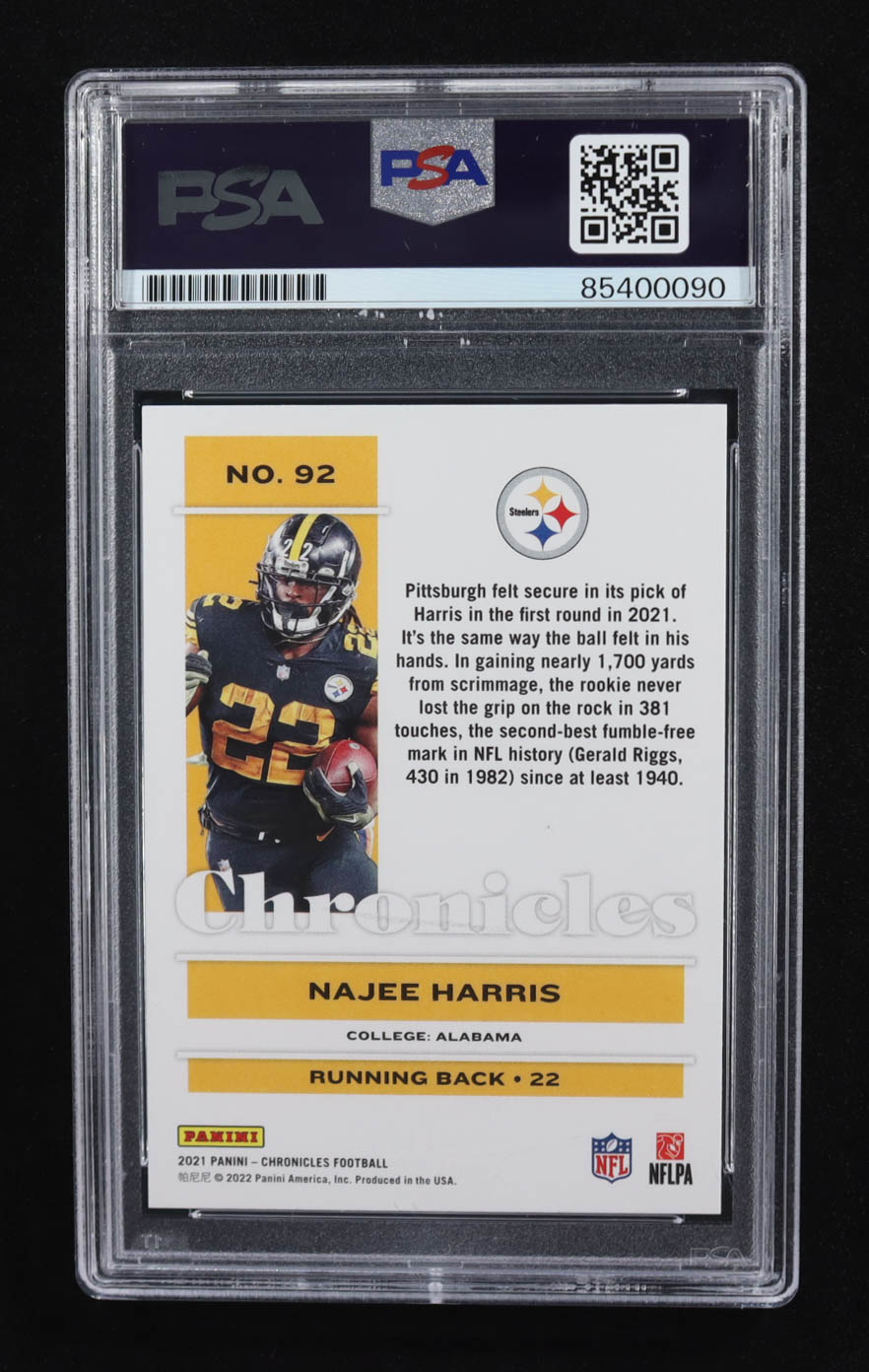 Najee Harris Signed 2021 Panini Chronicles #92 RC (PSA) at PristineAuction.com Najee Harris Signed 2021 Panini Chronicles #92 RC (PSA) at PristineAuction.com