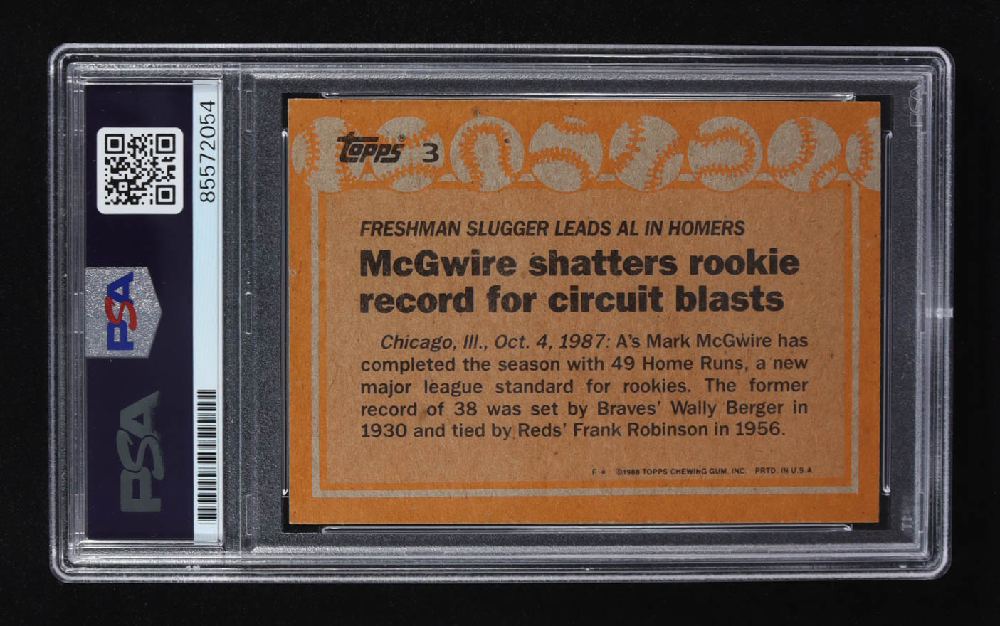Mark McGwire Signed 1987 Topps Record Breakers #3 RC (PSA) at PristineAuction.com Mark McGwire Signed 1987 Topps Record Breakers #3 RC (PSA) at PristineAuction.com