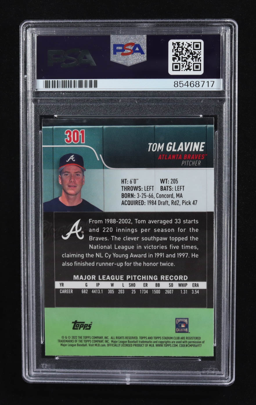 Tom Glavine Signed 2022 Topps Stadium Chrome #301 (PSA) at PristineAuction.com Tom Glavine Signed 2022 Topps Stadium Chrome #301 (PSA) at PristineAuction.com