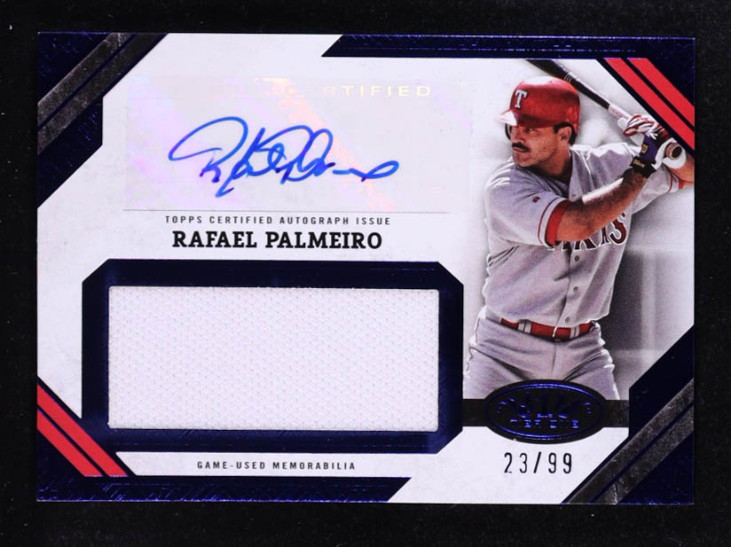 Rafael Palmeiro 2025 Topps Tier One Jumbo Relic Autographs Blue #AJRRP #23/99 at PristineAuction.com Rafael Palmeiro 2025 Topps Tier One Jumbo Relic Autographs Blue #AJRRP #23/99 at PristineAuction.com