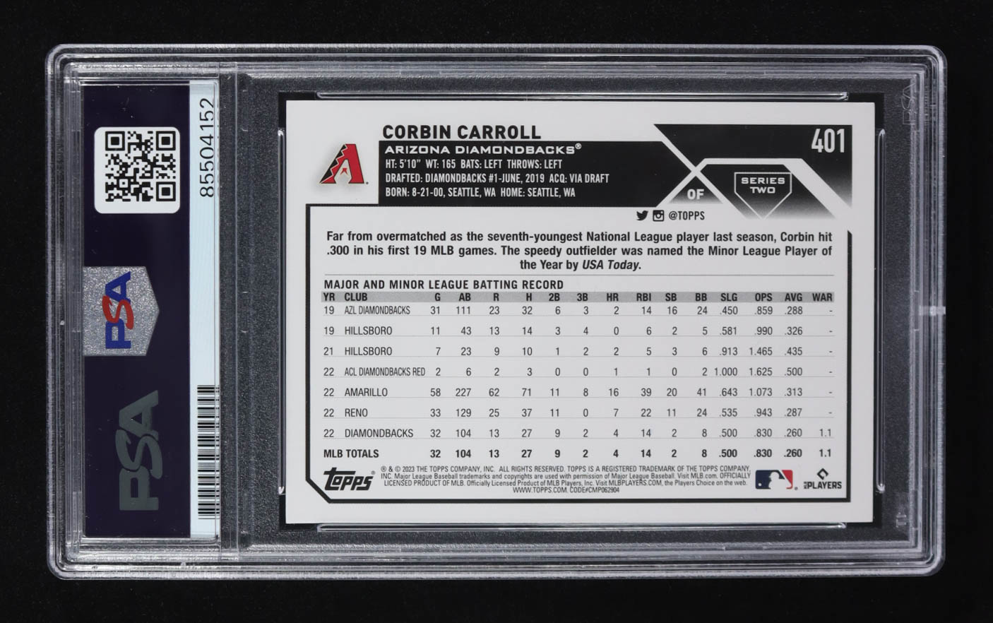Corbin Carrol Signed 2023 Topps Series Two #401 RC (PSA | Autograph Graded PSA 10) at PristineAuction.com Corbin Carrol Signed 2023 Topps Series Two #401 RC (PSA | Autograph Graded PSA 10) at PristineAuction.com
