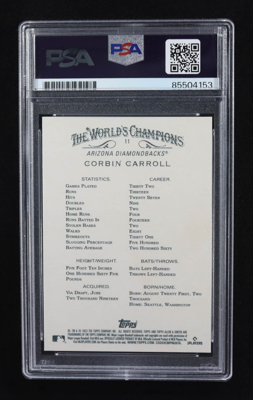 Corbin Carrol Signed 2023 Topps Allen & Ginter #11 RC (PSA | Autograph Graded PSA 10) at PristineAuction.com Corbin Carrol Signed 2023 Topps Allen & Ginter #11 RC (PSA | Autograph Graded PSA 10) at PristineAuction.com