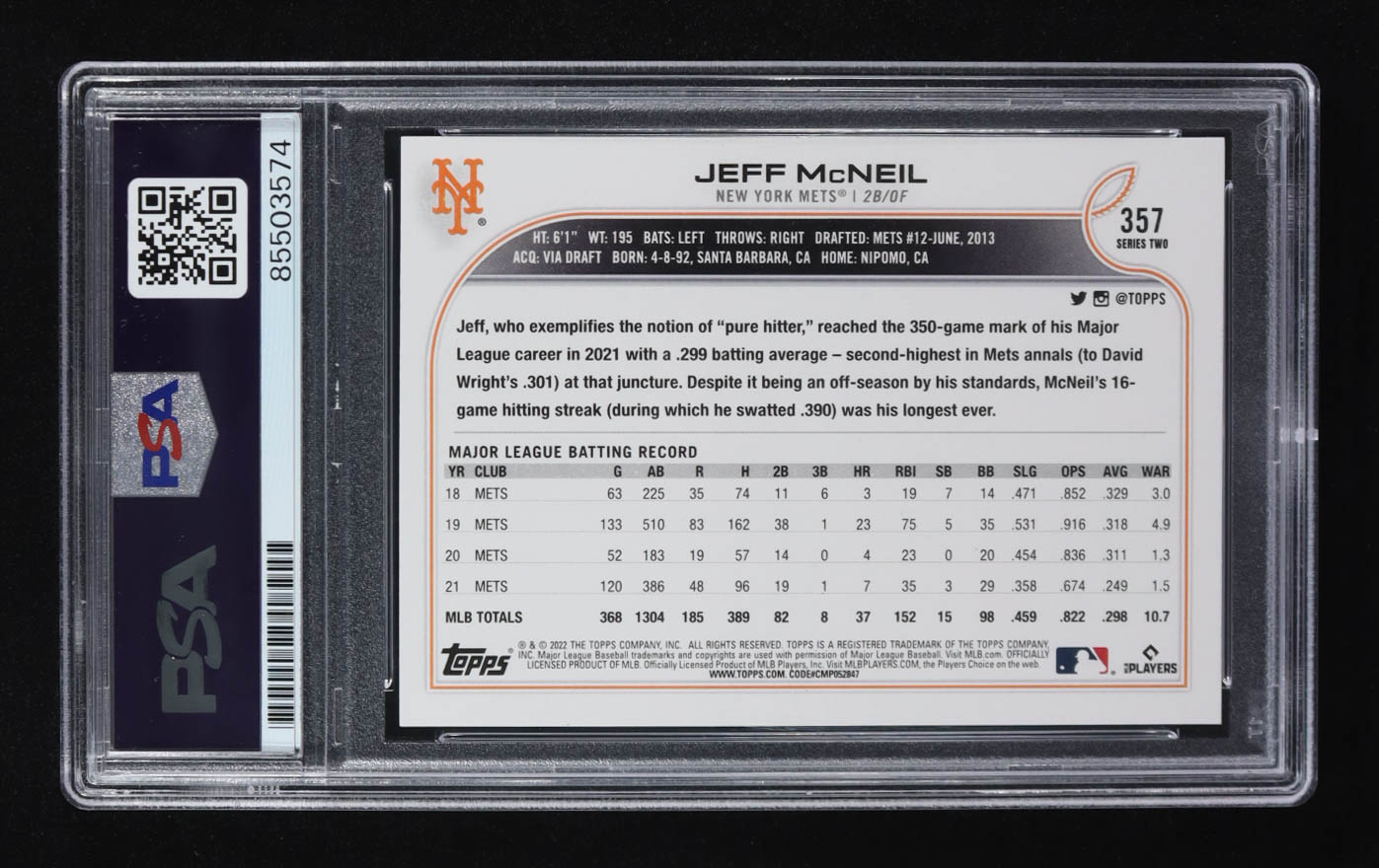 Jeff McNeil Signed 2022 Topps Series Two #357 (PSA) at PristineAuction.com Jeff McNeil Signed 2022 Topps Series Two #357 (PSA) at PristineAuction.com