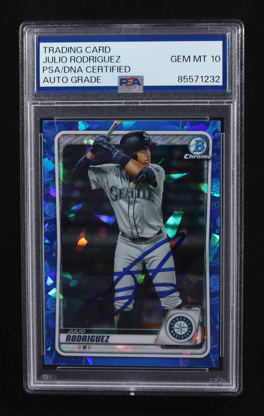 Julio Rodriguez Signed 2020 Topps Bowman Chrome Blue Shimmer Refractor #BD-188 RC (PSA | Autograph Graded PSA 10) at PristineAuction.com Julio Rodriguez Signed 2020 Topps Bowman Chrome Blue Shimmer Refractor #BD-188 RC (PSA | Autograph Graded PSA 10) at PristineAuction.com