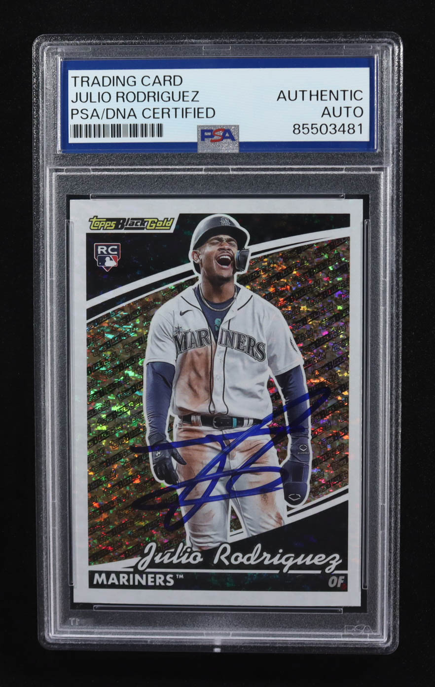 Julio Rodriguez Signed 2022 Topps Black Gold #BG-12 RC (PSA) at PristineAuction.com Julio Rodriguez Signed 2022 Topps Black Gold #BG-12 RC (PSA) at PristineAuction.com