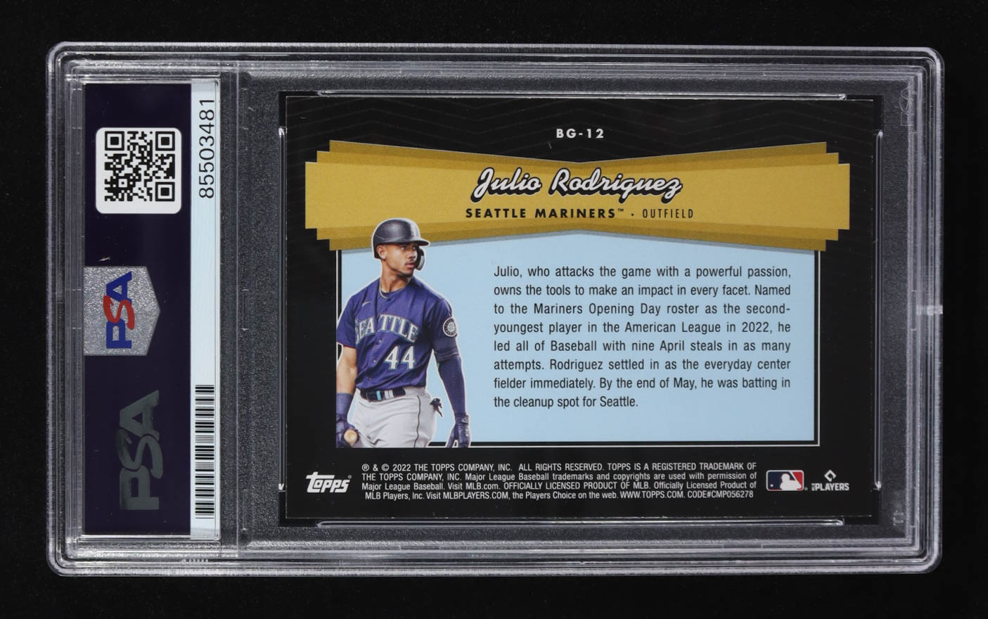 Julio Rodriguez Signed 2022 Topps Black Gold #BG-12 RC (PSA) at PristineAuction.com Julio Rodriguez Signed 2022 Topps Black Gold #BG-12 RC (PSA) at PristineAuction.com