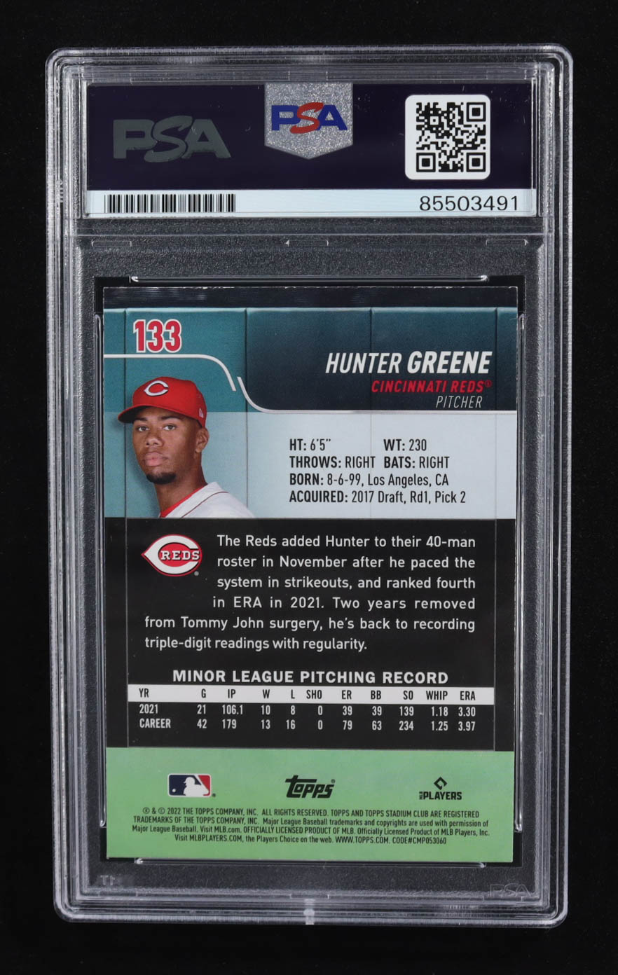 Hunter Greene Signed 2022 Topps Stadium Club #133 RC (PSA) at PristineAuction.com Hunter Greene Signed 2022 Topps Stadium Club #133 RC (PSA) at PristineAuction.com