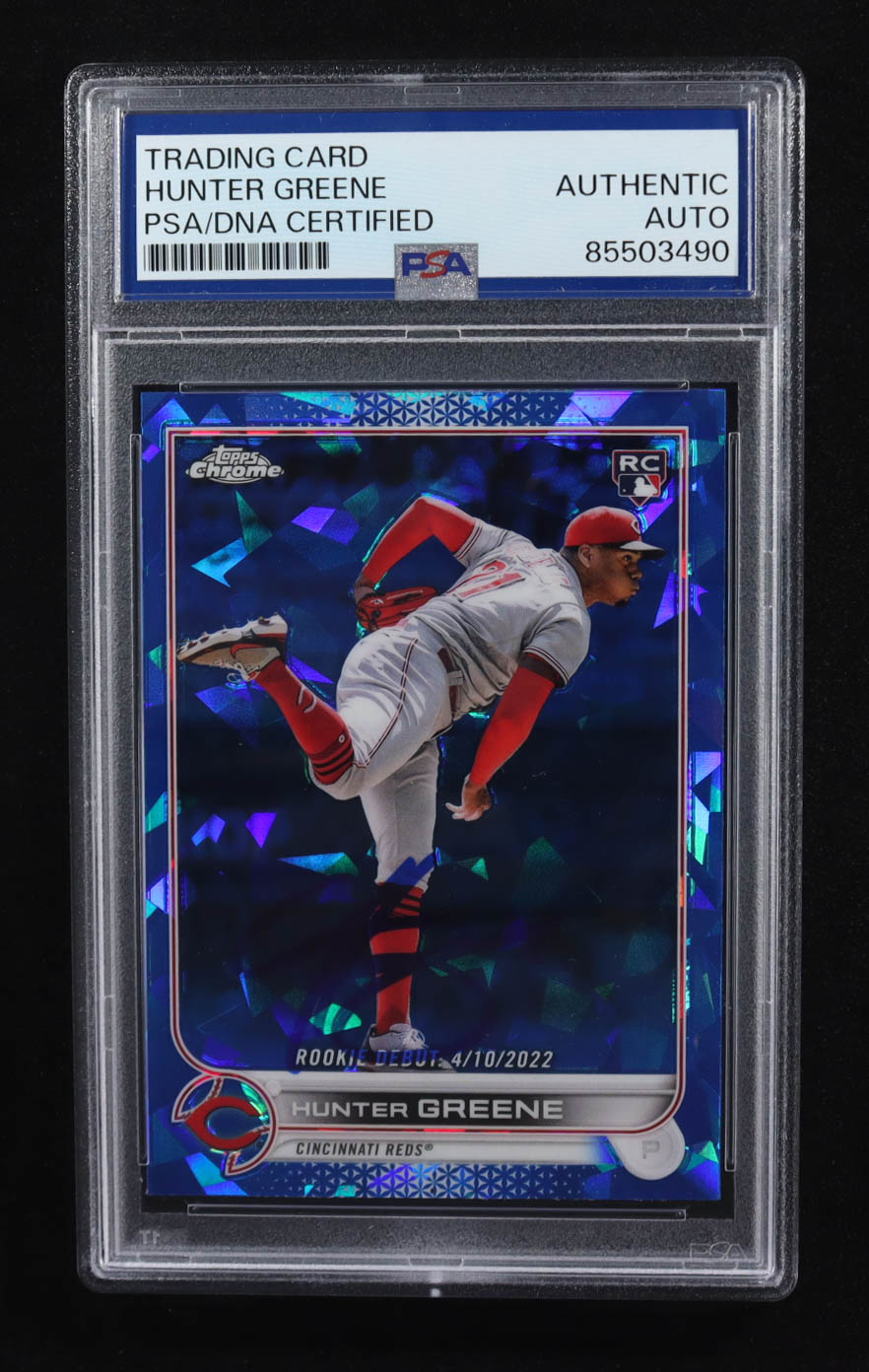 Hunter Greene Signed 2022 Topps Chrome Sapphire #US287 RC (PSA) at PristineAuction.com Hunter Greene Signed 2022 Topps Chrome Sapphire #US287 RC (PSA) at PristineAuction.com