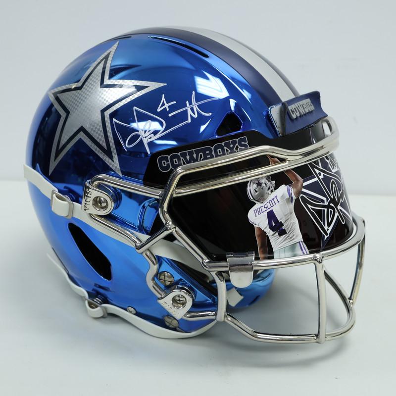 Dak Prescott Signed Cowboys Full-Size Authentic On-Field Chrome Alternate Vicis Helmet (Beckett) at PristineAuction.com Dak Prescott Signed Cowboys Full-Size Authentic On-Field Chrome Alternate Vicis Helmet (Beckett) at PristineAuction.com