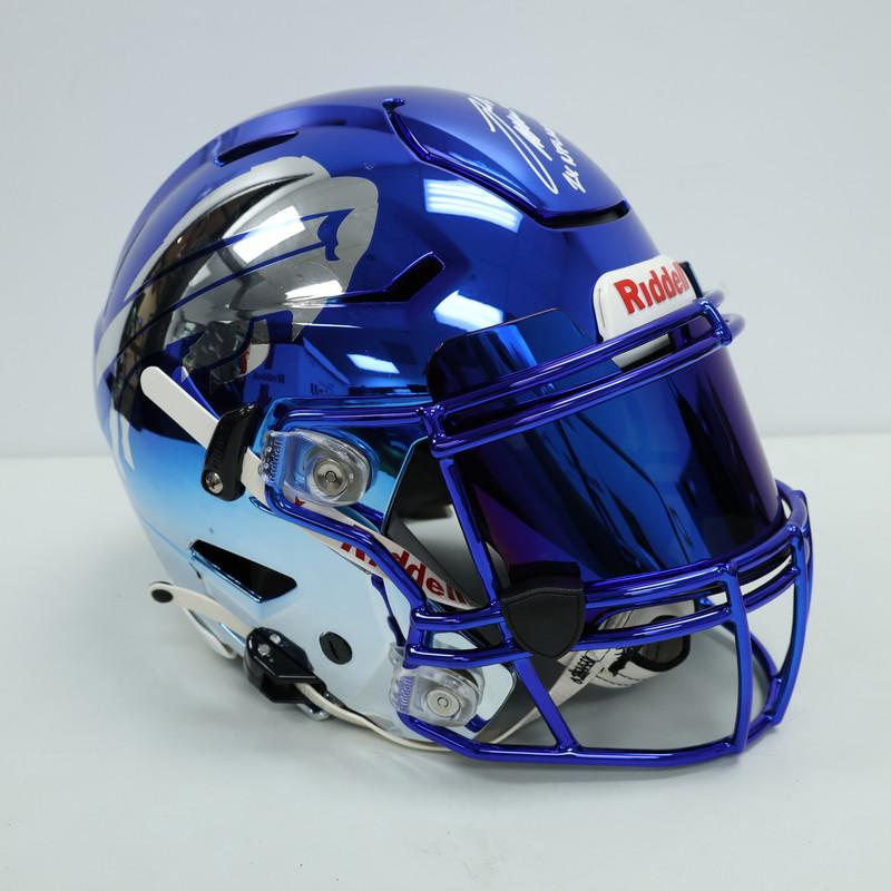 Josh Allen Signed Bills Full-Size Authentic On-Field Chrome Alternate Speedflex Helmet Inscribed "24 NFL MVP" (Beckett) at PristineAuction.com Josh Allen Signed Bills Full-Size Authentic On-Field Chrome Alternate Speedflex Helmet Inscribed "24 NFL MVP" (Beckett) at PristineAuction.com