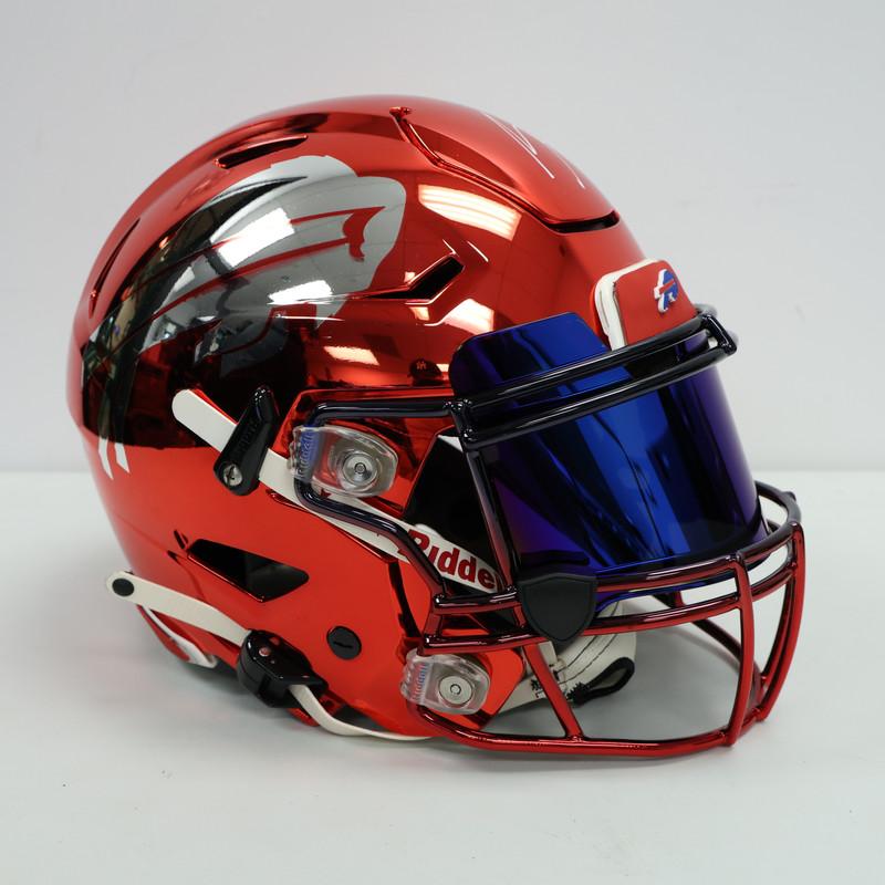 James Cook Signed Bills Full-Size Authentic On-Field Custom Chrome Alternate Speedflex Helmet (Beckett) at PristineAuction.com James Cook Signed Bills Full-Size Authentic On-Field Custom Chrome Alternate Speedflex Helmet (Beckett) at PristineAuction.com