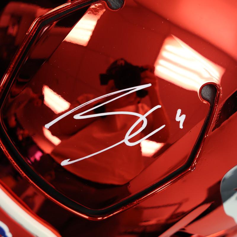 James Cook Signed Bills Full-Size Authentic On-Field Custom Chrome Alternate Speedflex Helmet (Beckett) at PristineAuction.com James Cook Signed Bills Full-Size Authentic On-Field Custom Chrome Alternate Speedflex Helmet (Beckett) at PristineAuction.com