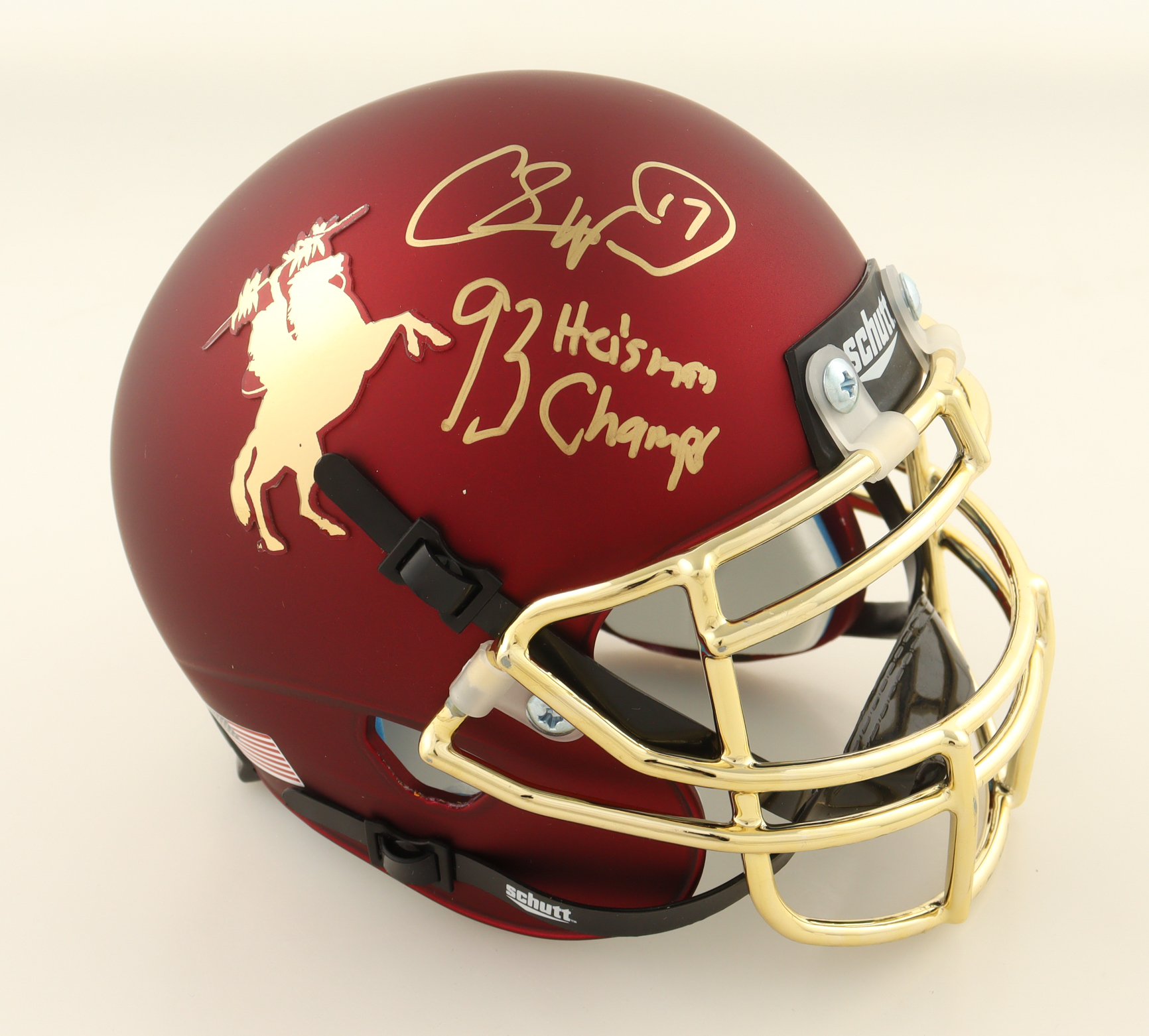 Charlie Ward Signed Florida State Seminoles Mini Helmet Inscribed "93 Heisman Champs" (Beckett) at PristineAuction.com Charlie Ward Signed Florida State Seminoles Mini Helmet Inscribed "93 Heisman Champs" (Beckett) at PristineAuction.com