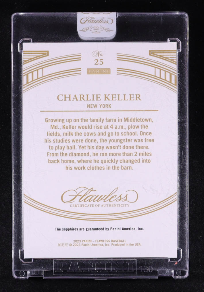 Charlie Keller 2023 Panini Flawless Legends Sapphire Dual Gems #25 #12/15 at PristineAuction.com Charlie Keller 2023 Panini Flawless Legends Sapphire Dual Gems #25 #12/15 at PristineAuction.com