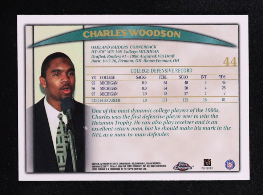 Charles Woodson 1998 Topps Chrome #44 RC at PristineAuction.com Charles Woodson 1998 Topps Chrome #44 RC at PristineAuction.com