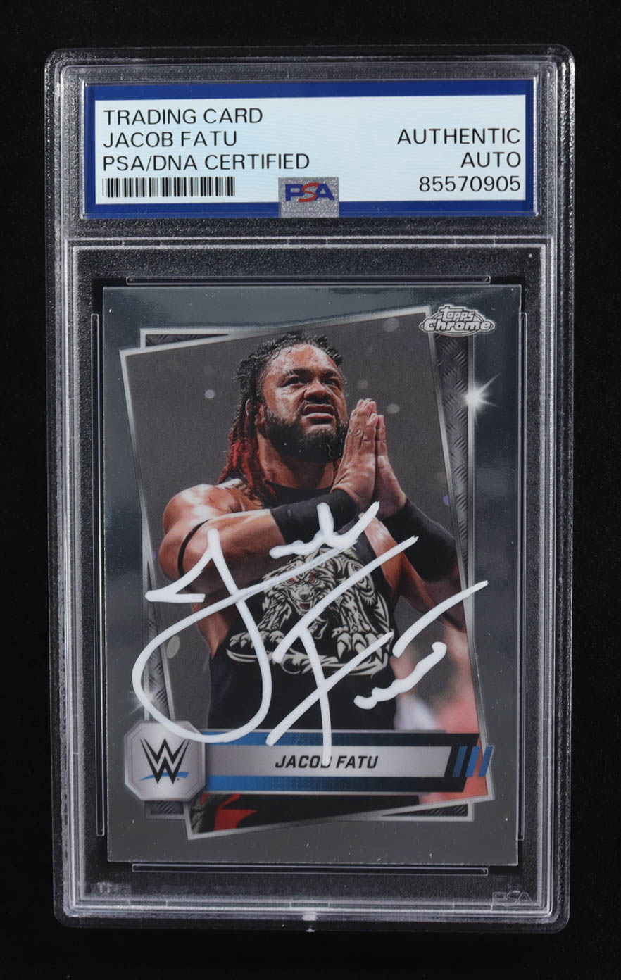 Jacob Fatu Signed 2025 Topps Chrome Smackdown #100 (PSA) at PristineAuction.com Jacob Fatu Signed 2025 Topps Chrome Smackdown #100 (PSA) at PristineAuction.com