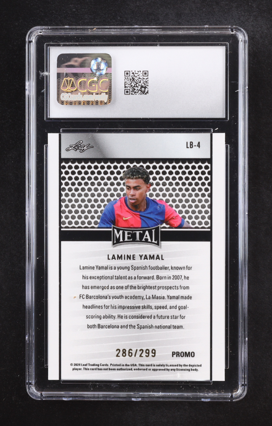 Lamine Yamal 2024 Leaf Collective Promo Leaf Shimmer Orange #LB4 #286/299 (CGC 10) at PristineAuction.com Lamine Yamal 2024 Leaf Collective Promo Leaf Shimmer Orange #LB4 #286/299 (CGC 10) at PristineAuction.com
