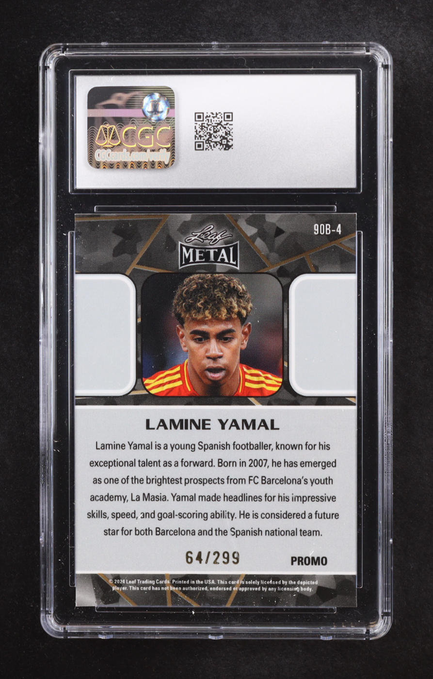 Lamine Yamal 2024 Leaf Collective Promo '90 Leaf Shimmer Orange #90B4 #064/299 (CGC 10) at PristineAuction.com Lamine Yamal 2024 Leaf Collective Promo '90 Leaf Shimmer Orange #90B4 #064/299 (CGC 10) at PristineAuction.com