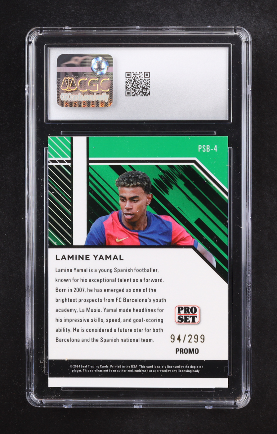 Lamine Yamal 2024 Leaf Collective Promo '90 Leaf Shimmer Orange #90B3 #094/299 (CGC 10) at PristineAuction.com Lamine Yamal 2024 Leaf Collective Promo '90 Leaf Shimmer Orange #90B3 #094/299 (CGC 10) at PristineAuction.com