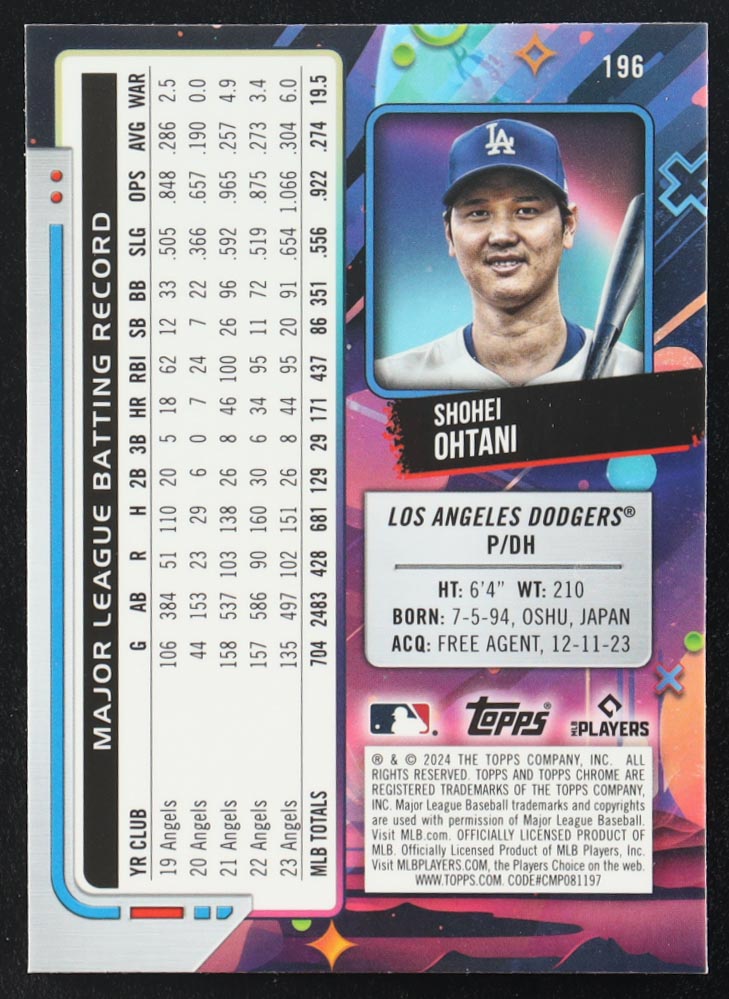 Shohei Ohtani 2024 Topps Cosmic Chrome #196 at PristineAuction.com Shohei Ohtani 2024 Topps Cosmic Chrome #196 at PristineAuction.com