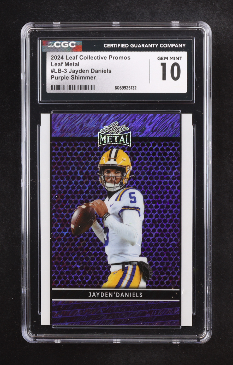 Jayden Daniels 2024 Leaf Collective Promo Leaf Shimmer Purple #LB3 #103/199 RC (CGC 10) at PristineAuction.com Jayden Daniels 2024 Leaf Collective Promo Leaf Shimmer Purple #LB3 #103/199 RC (CGC 10) at PristineAuction.com