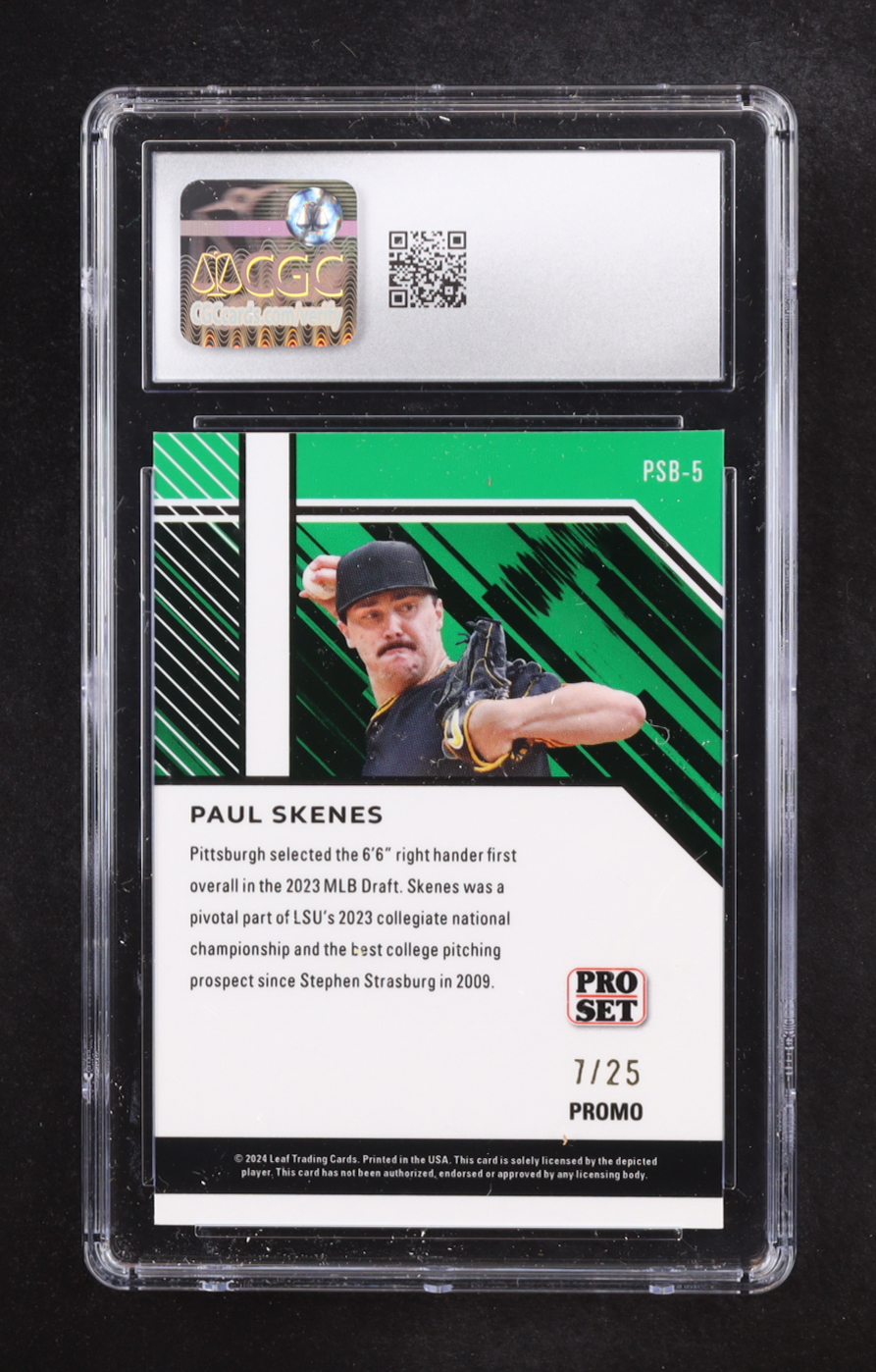 Paul Skenes 2024 Leaf Collective Promo Pro Set Shimmer Black #PSB5 #07/25 RC (CGC 9) at PristineAuction.com Paul Skenes 2024 Leaf Collective Promo Pro Set Shimmer Black #PSB5 #07/25 RC (CGC 9) at PristineAuction.com