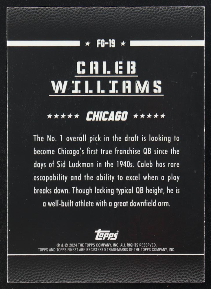 Caleb Williams 2024 Finest Field Generals #FG19 RC at PristineAuction.com Caleb Williams 2024 Finest Field Generals #FG19 RC at PristineAuction.com