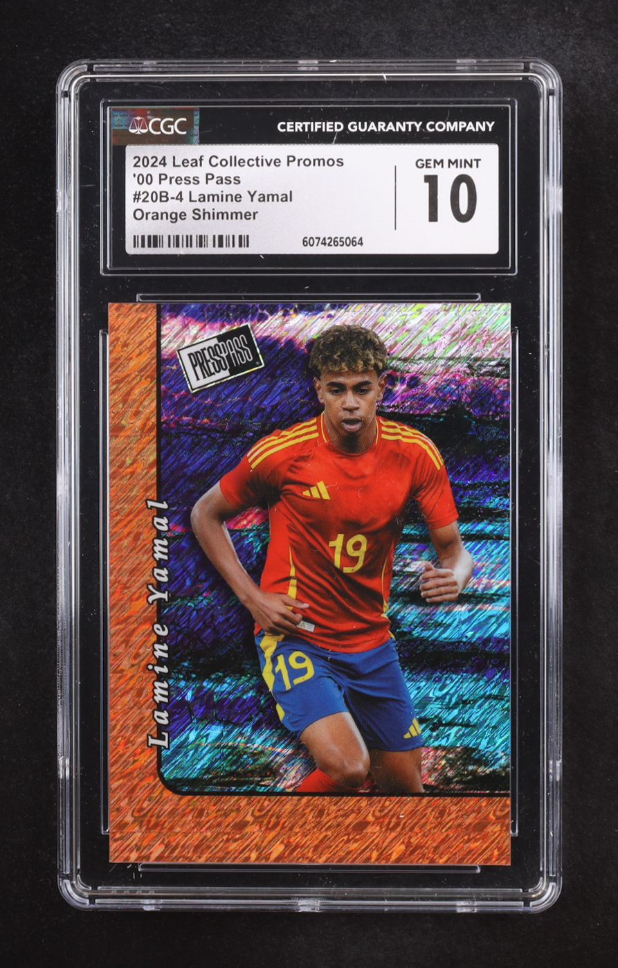 Lamine Yamal 2024 Leaf Collective Promo '00 Press Pass Shimmer Orange #20B4 #078/299 (CGC 10) at PristineAuction.com Lamine Yamal 2024 Leaf Collective Promo '00 Press Pass Shimmer Orange #20B4 #078/299 (CGC 10) at PristineAuction.com