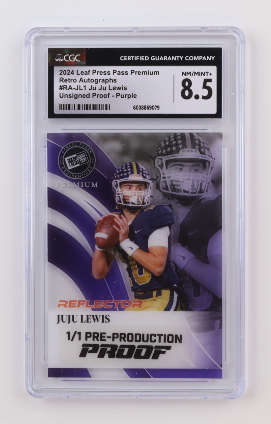 Juju Lewis 2024 Press Pass Premium Retro Autographs Pre-Production Proof Purple #RAJL1 RC (CGC 8.5) at PristineAuction.com Juju Lewis 2024 Press Pass Premium Retro Autographs Pre-Production Proof Purple #RAJL1 RC (CGC 8.5) at PristineAuction.com