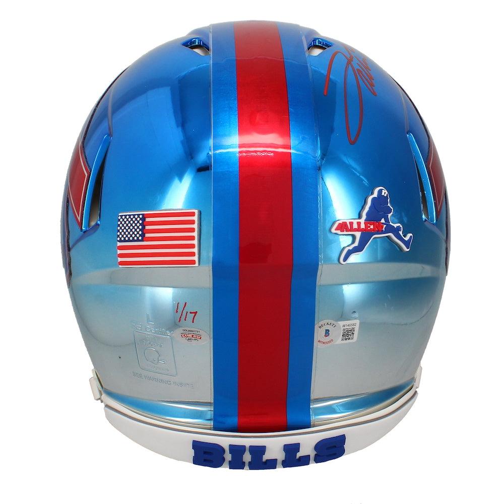 Josh Allen Signed LE Bills Full-Size Authentic On-Field Chrome Speed Helmet (Beckett & Game Day Legends) at PristineAuction.com Josh Allen Signed LE Bills Full-Size Authentic On-Field Chrome Speed Helmet (Beckett & Game Day Legends) at PristineAuction.com