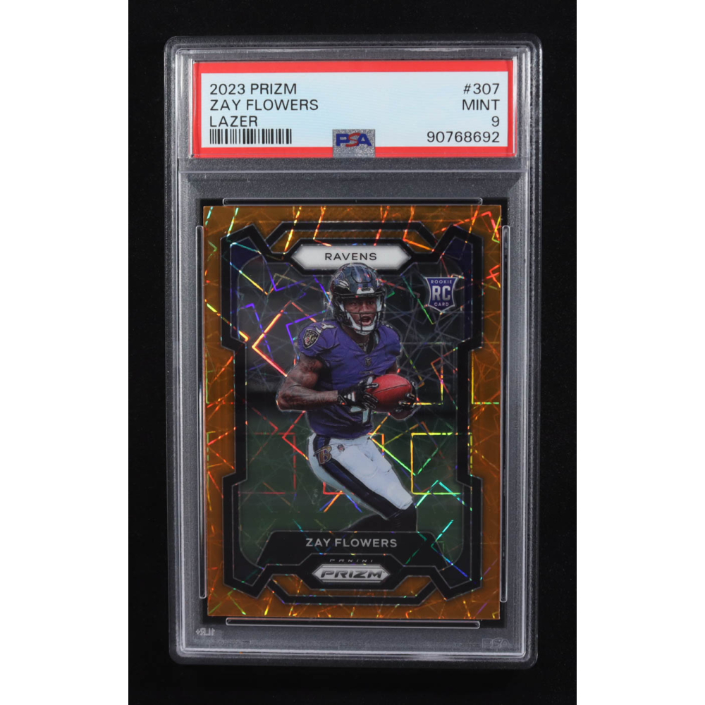 Zay Flowers 2023 Panini Prizm Prizms Orange Lazer #307 RC (PSA 9) at PristineAuction.com