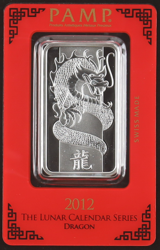 2012 Pamp Suisse 1oz Year of the Dragon .999 Fine Silver Bar at PristineAuction.com 2012 Pamp Suisse 1oz Year of the Dragon .999 Fine Silver Bar at PristineAuction.com