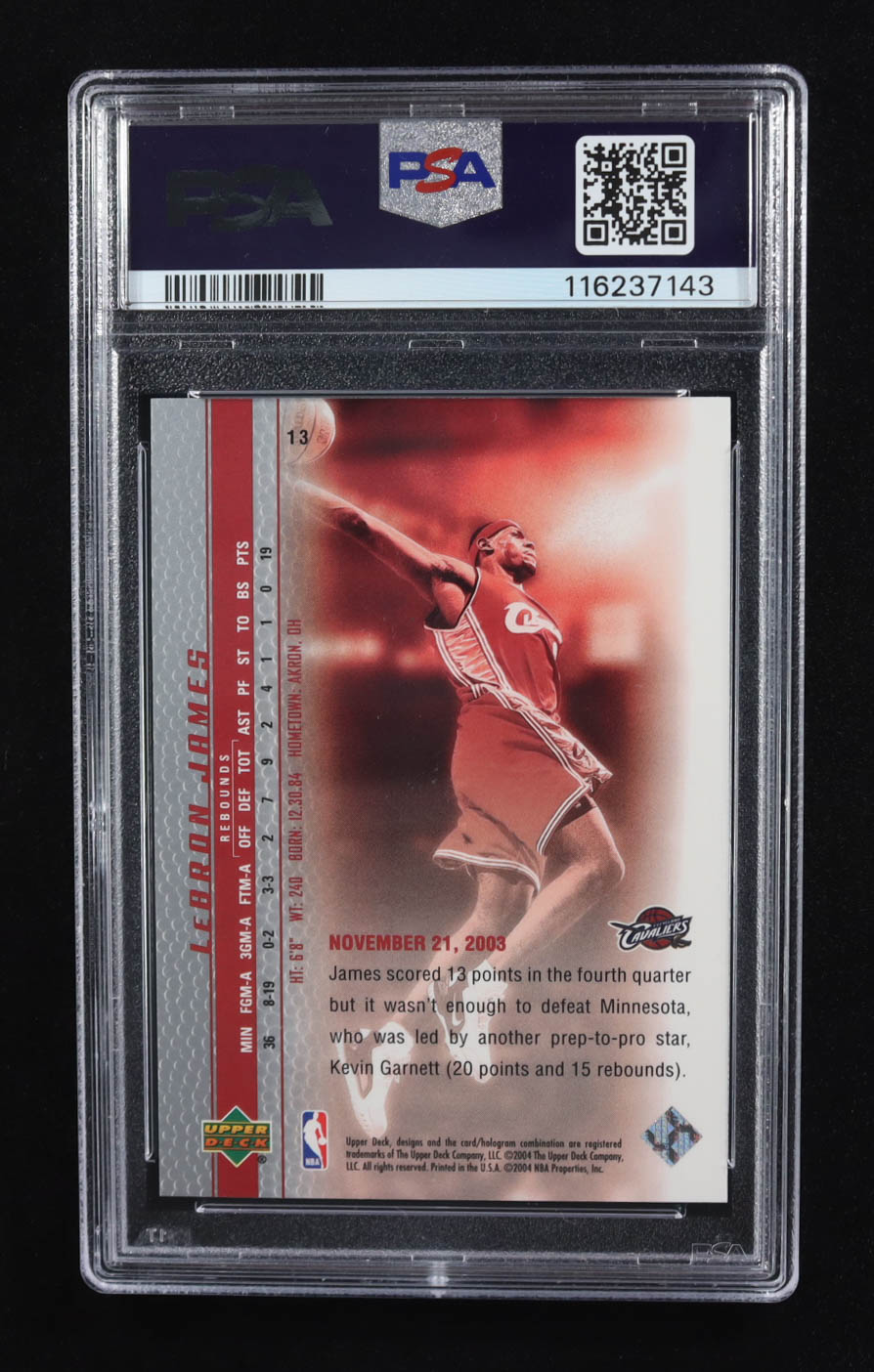 LeBron James 2003-04 Upper Deck Phenomenal Beginning LeBron James #13 RC / A One Man Highlight (PSA 9) at PristineAuction.com LeBron James 2003-04 Upper Deck Phenomenal Beginning LeBron James #13 RC / A One Man Highlight (PSA 9) at PristineAuction.com