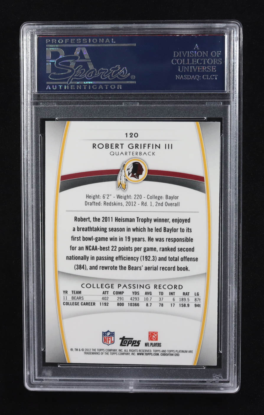 Robert Griffin III 2012 Topps Platinum #120 RC (PSA 10) at PristineAuction.com Robert Griffin III 2012 Topps Platinum #120 RC (PSA 10) at PristineAuction.com