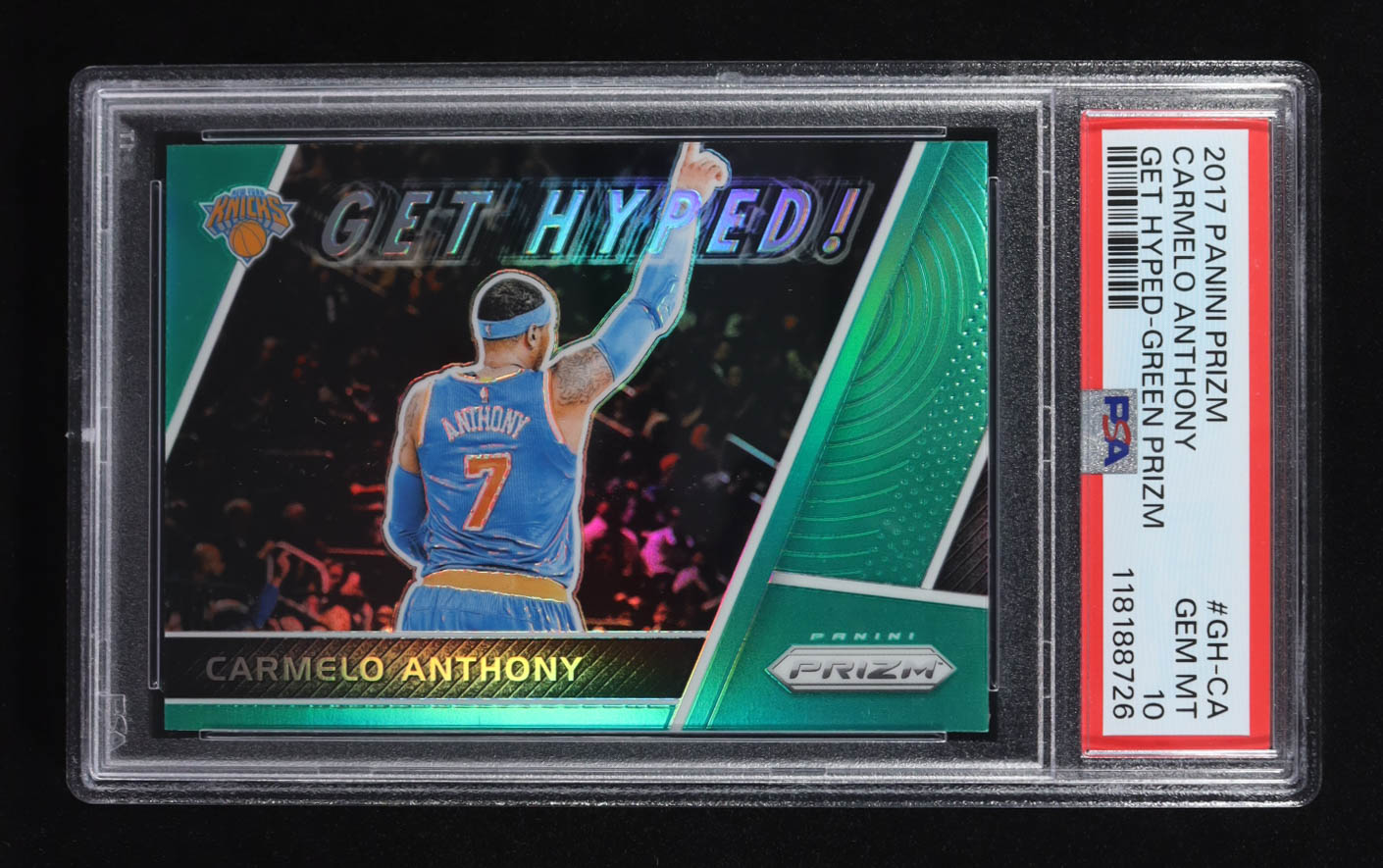 Carmelo Anthony 2017-18 Panini Prizm Get Hyped! Prizms Green #3 (PSA 10) at PristineAuction.com Carmelo Anthony 2017-18 Panini Prizm Get Hyped! Prizms Green #3 (PSA 10) at PristineAuction.com