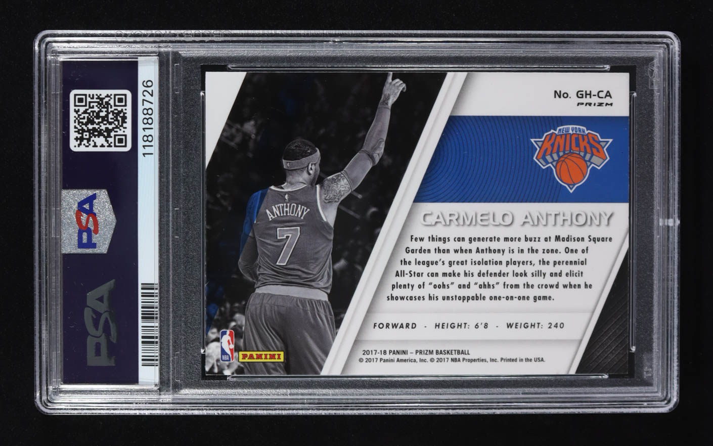 Carmelo Anthony 2017-18 Panini Prizm Get Hyped! Prizms Green #3 (PSA 10) at PristineAuction.com Carmelo Anthony 2017-18 Panini Prizm Get Hyped! Prizms Green #3 (PSA 10) at PristineAuction.com