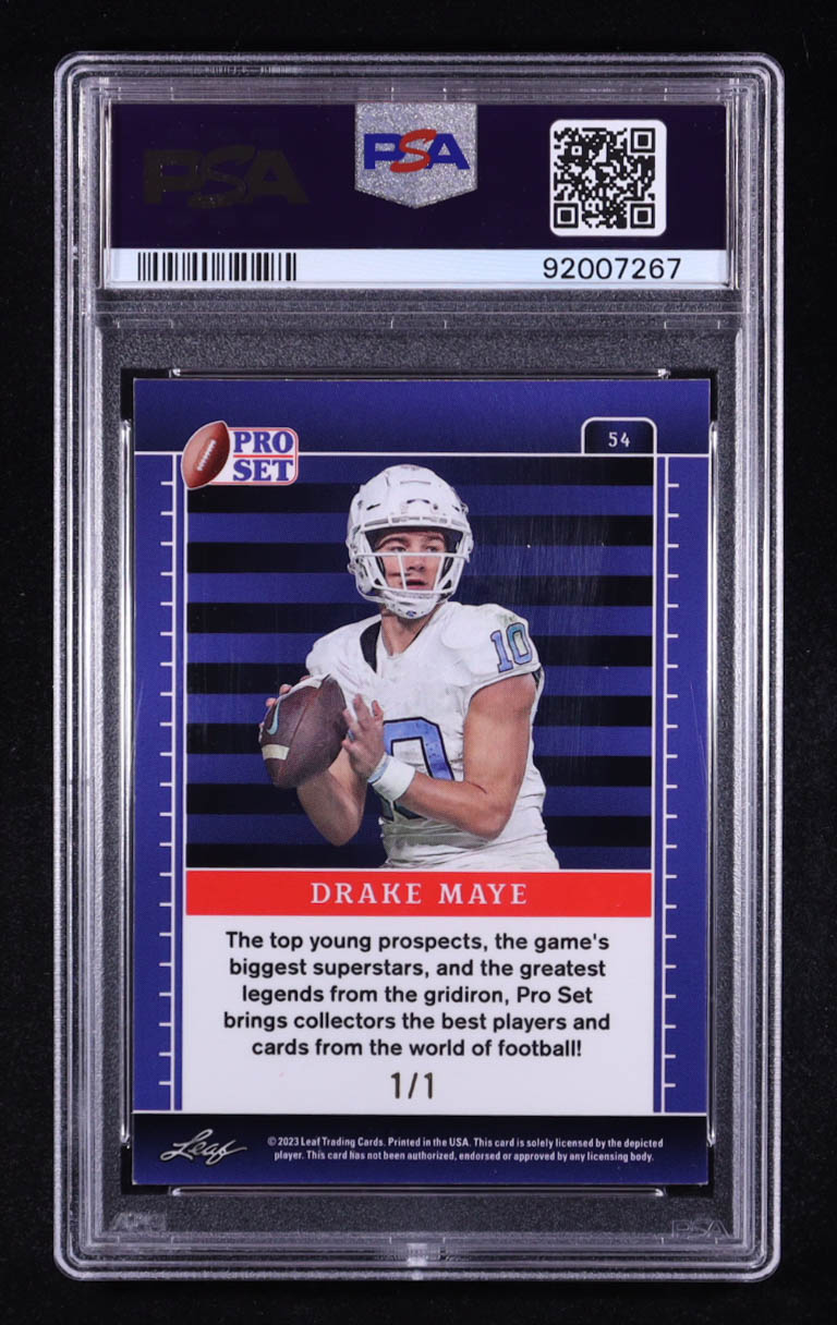 Drake Maye 2023 Leaf Pro Set Metal Mojo Gold #54 #1/1 RC (PSA 9) at PristineAuction.com Drake Maye 2023 Leaf Pro Set Metal Mojo Gold #54 #1/1 RC (PSA 9) at PristineAuction.com