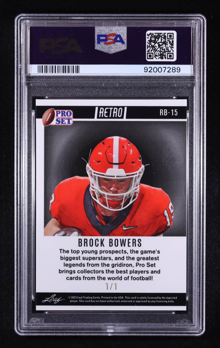 Brock Bowers 2023 Leaf Pro Set Metal Retro Fire Wave #RB-15 #1/1 RC (PSA 10) at PristineAuction.com Brock Bowers 2023 Leaf Pro Set Metal Retro Fire Wave #RB-15 #1/1 RC (PSA 10) at PristineAuction.com