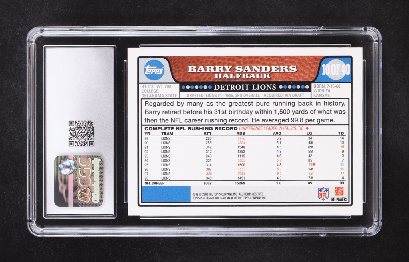 Barry Sanders 2008 Topps Turn Back the Clock #10 (CGC 10) at PristineAuction.com Barry Sanders 2008 Topps Turn Back the Clock #10 (CGC 10) at PristineAuction.com