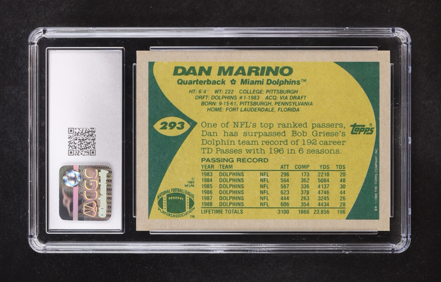 Dan Marino 1989 Topps #293 (CGC 10) at PristineAuction.com Dan Marino 1989 Topps #293 (CGC 10) at PristineAuction.com