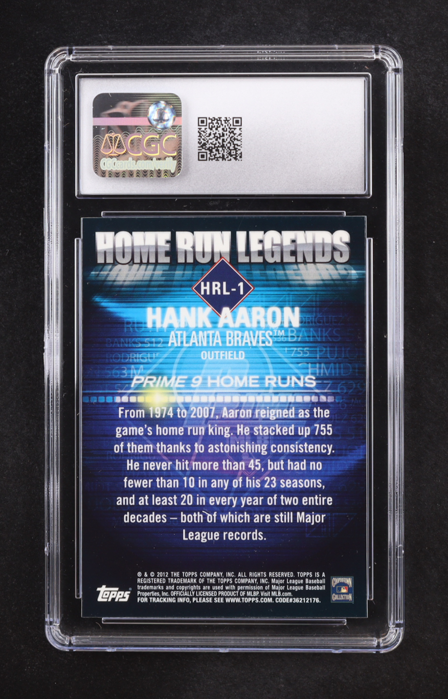 Hank Aaron 2012 Topps Prime Nine Home Run Legends #HRL1 (CGC 10) at PristineAuction.com Hank Aaron 2012 Topps Prime Nine Home Run Legends #HRL1 (CGC 10) at PristineAuction.com
