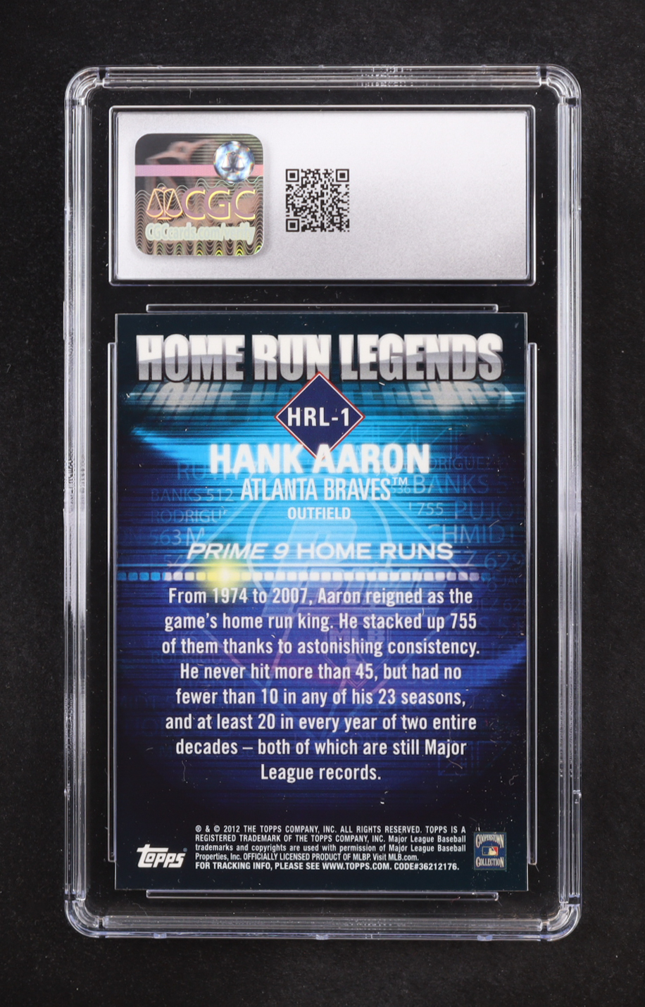 Hank Aaron 2012 Topps Prime Nine Home Run Legends #HRL1 (CGC 10) at PristineAuction.com Hank Aaron 2012 Topps Prime Nine Home Run Legends #HRL1 (CGC 10) at PristineAuction.com