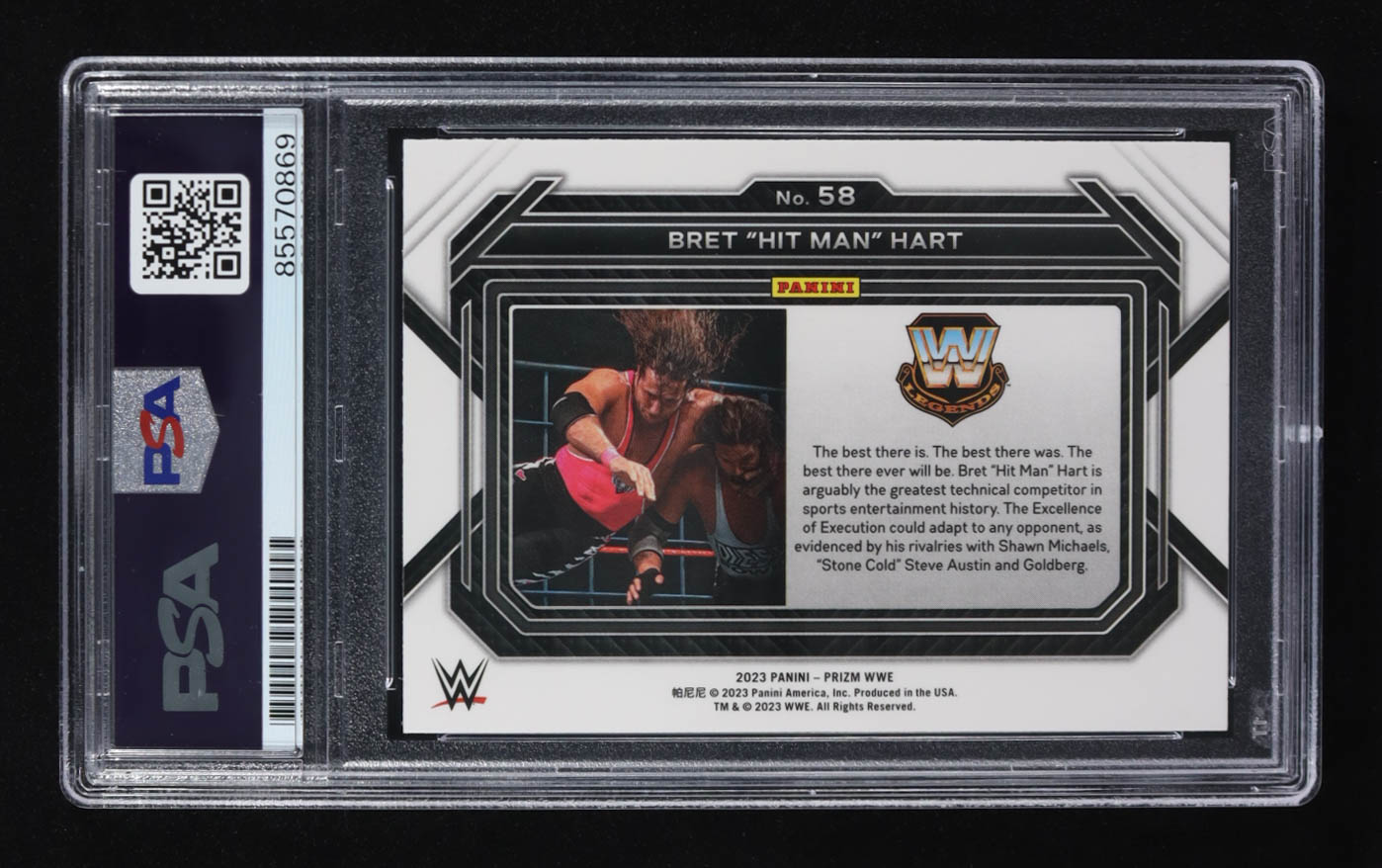 Bret Hart Signed 2023 Panini Prizm WWE Legends #58 (PSA) at PristineAuction.com Bret Hart Signed 2023 Panini Prizm WWE Legends #58 (PSA) at PristineAuction.com